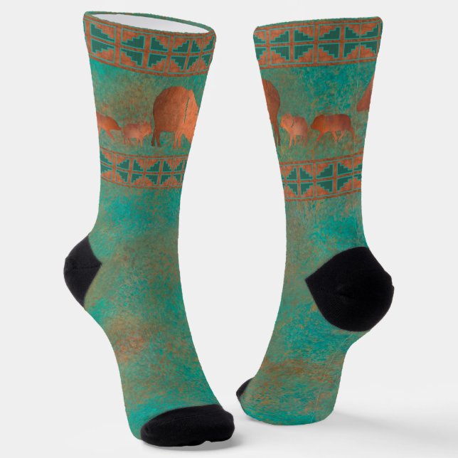 Südwest Niedlich Javelina Familie Kupfer Aquamarin Socken (Gewinkelt)