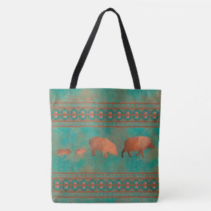 Südwest Niedlich Javelina Familie Kupfer Aquamarin Tasche