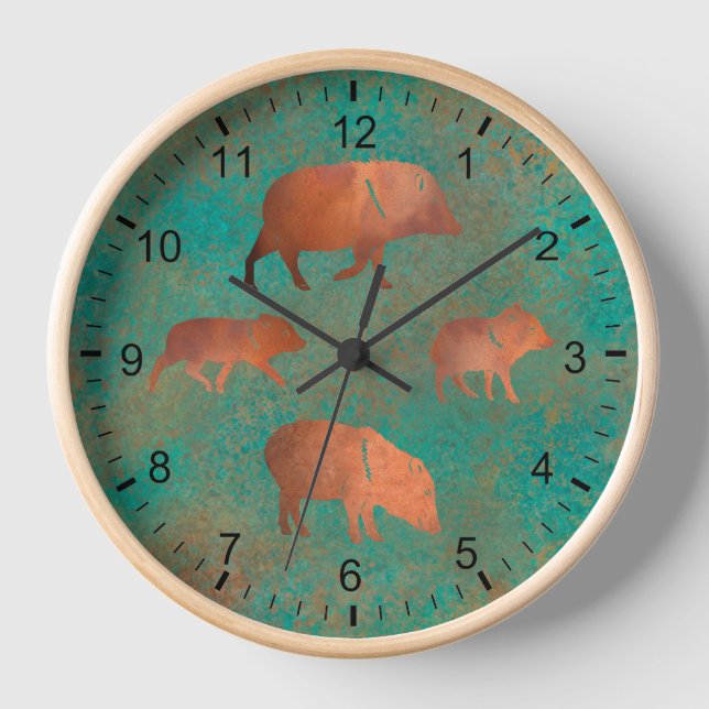 Südwest Niedlich Javelina Familie Kupfer Aquamarin Uhr (Vorderseite)