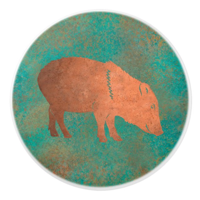 Südwest Niedlich Javelina Momma Kupfer Aquamarin Keramikknauf (Vorderseite)