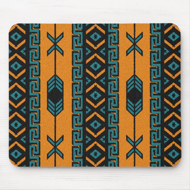 Südwest Orange Turquoise Tribal Aztec Design Mousepad (Vorne)