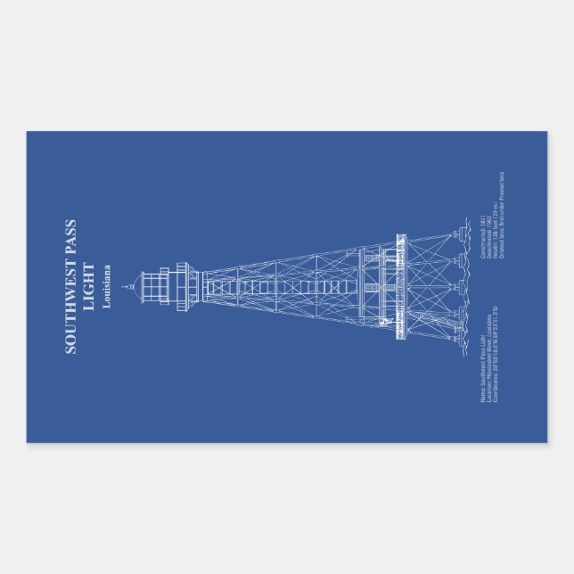 Südwest Pass Lighthouse - Louisiana - AD Rechteckiger Aufkleber (Vorderseite)