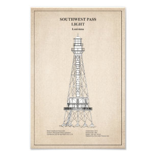 Südwest Pass Lighthouse - Louisiana - SBD Fotodruck
