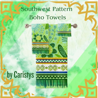 Südwest Pattern Boho Blume Blau, Grün, Gelb Badhandtuch Set