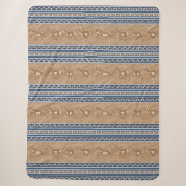 Südwest Pronghorn Antelopes Blue Border Large Sherpadecke (Vorderseite)