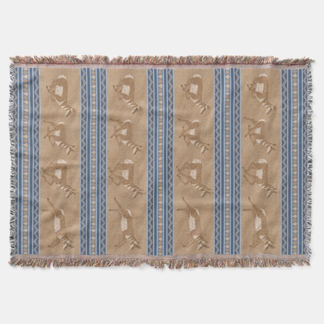 Südwest Pronghorn Antelopes Blue & Brown Border Decke (Vorderseite)