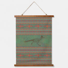 Südwest Roadrunner Sagebrush Green Geometric Wandteppich Mit Holzrahmen