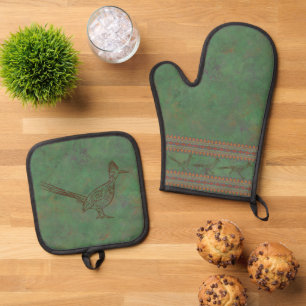 Südwest Roadrunner Sagebrush Green Ofenhandschuh & Topflappen-Set