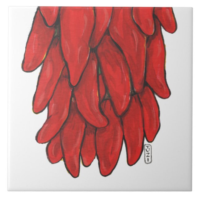 Südwest Roter Chile Chili Ristra Mural Grundstück Fliese (Vorderseite)