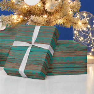 Südwest Rustikal Türkis lackiertes Holz Design Geschenkpapier
