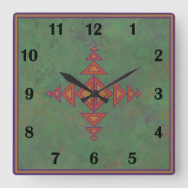 Südwest Sagebrush Green Geometric Regular Style  Quadratische Wanduhr