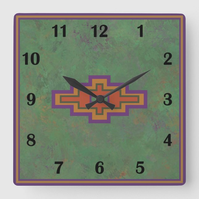 Südwest Sagebrush Green Geometric Regular Style Quadratische Wanduhr (Vorderseite)