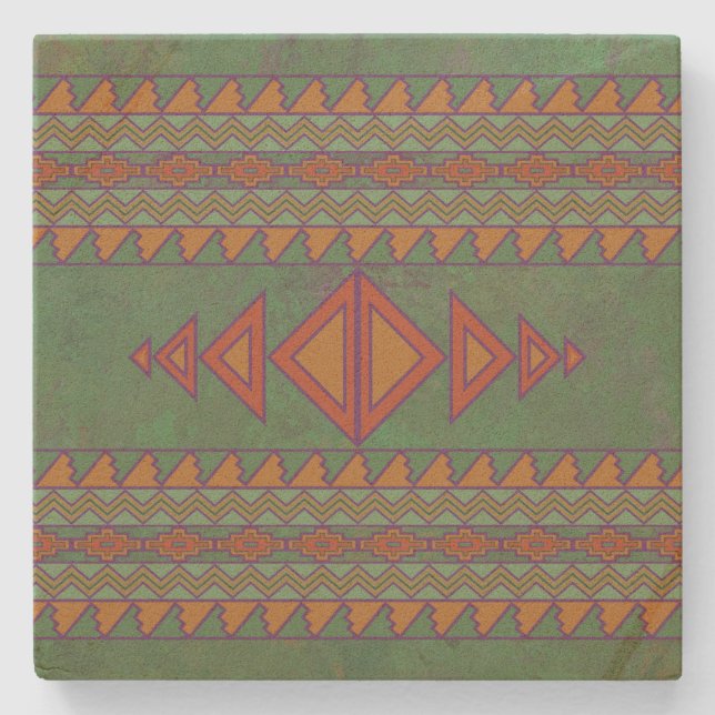 Südwest-Sagebrush Grüner geometrischer Designstein Steinuntersetzer (Vorderseite)