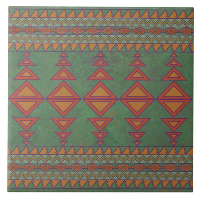 Südwest-Sagebrush Grünes geometrisches Design Fliese (Vorderseite)