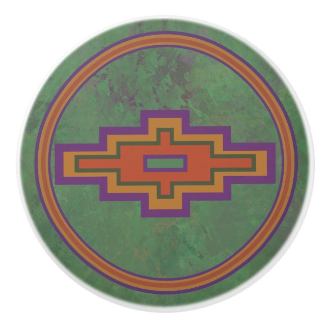 Südwest-Sagebrush Grünes geometrisches Design Keramikknauf (Vorderseite)