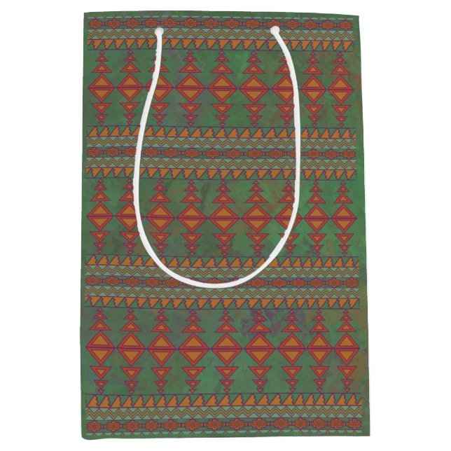 Südwest-Sagebrush Grünes geometrisches Design Mittlere Geschenktüte (Vorderseite)