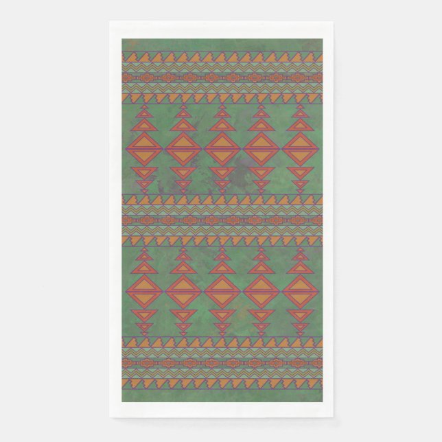 Südwest-Sagebrush Grünes geometrisches Design Serviette (Vorderseite)