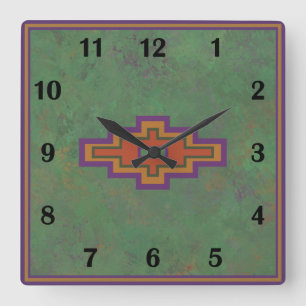 Südwest-Salbeibürsten-Grün-Geometrischer-Regulärer Quadratische Wanduhr