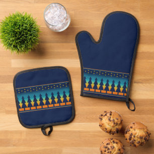 Südwest-Sonnenuntergang-Fichtenblau Ofenhandschuh & Topflappen-Set