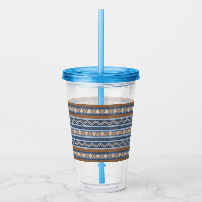 Südwest-Stil Blau und braun geometrisches Muster Acryltrinkbecher (Vorderseite)