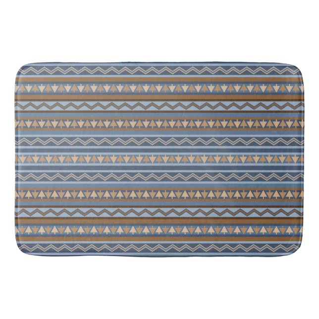 Südwest-Stil Blau und braun geometrisches Muster Badematte (Vorderseite)