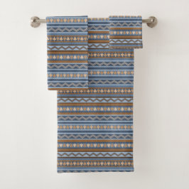 Südwest-Stil Blau und braun geometrisches Muster Badhandtuch Set