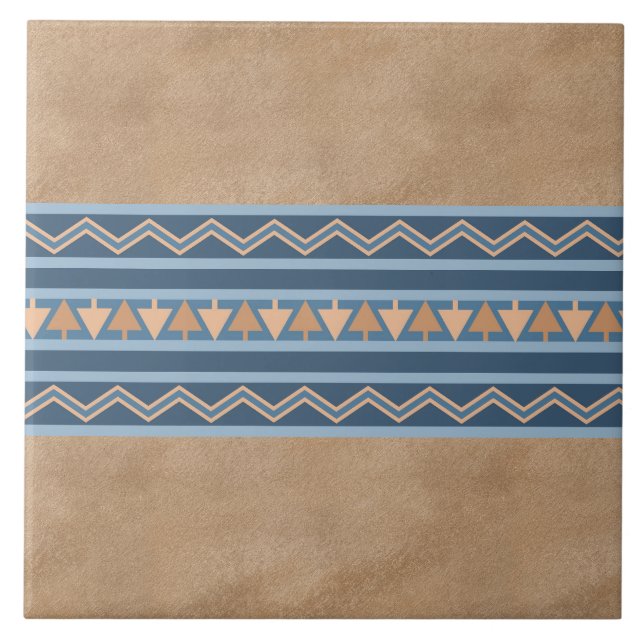 Südwest-Stil Blau und braun geometrisches Muster Fliese (Vorderseite)