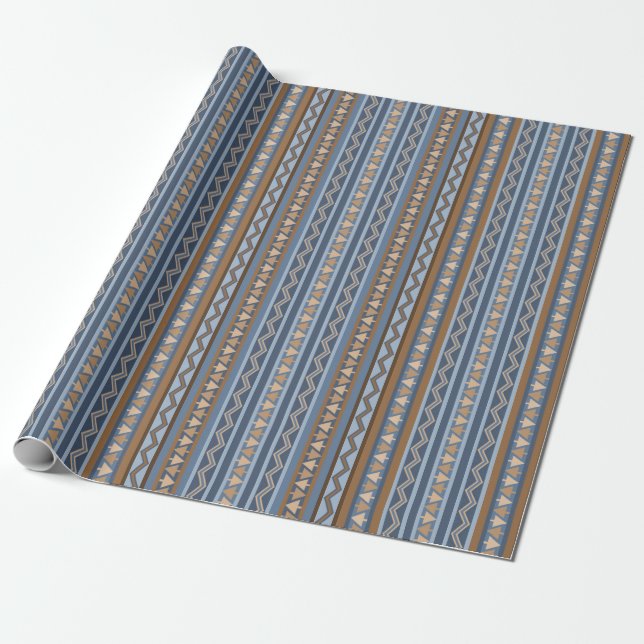 Südwest-Stil Blau und braun geometrisches Muster Geschenkpapier (Ungerollt)