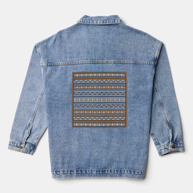 Südwest-Stil Blau und braun geometrisches Muster Jeansjacke (Rückseite)