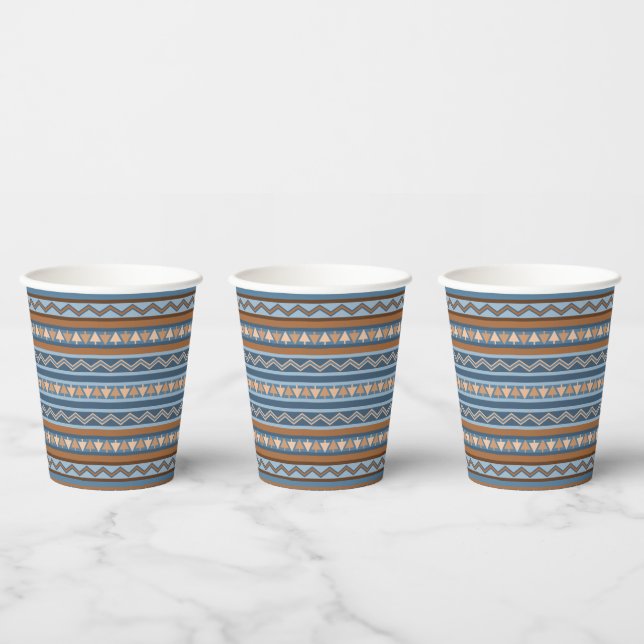 Südwest-Stil Blau und braun geometrisches Muster Pappbecher (Multi)