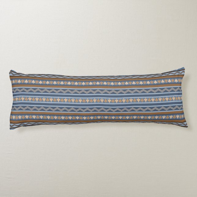 Südwest-Stil Blau und braun geometrisches Muster Seitenschläferkissen (Rückseite)