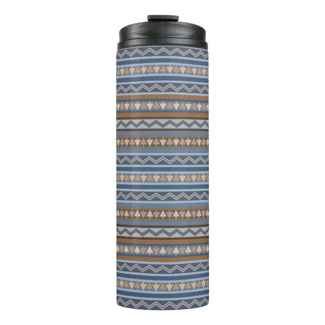 Südwest-Stil Blau und braun geometrisches Muster Thermosbecher (Vorderseite)