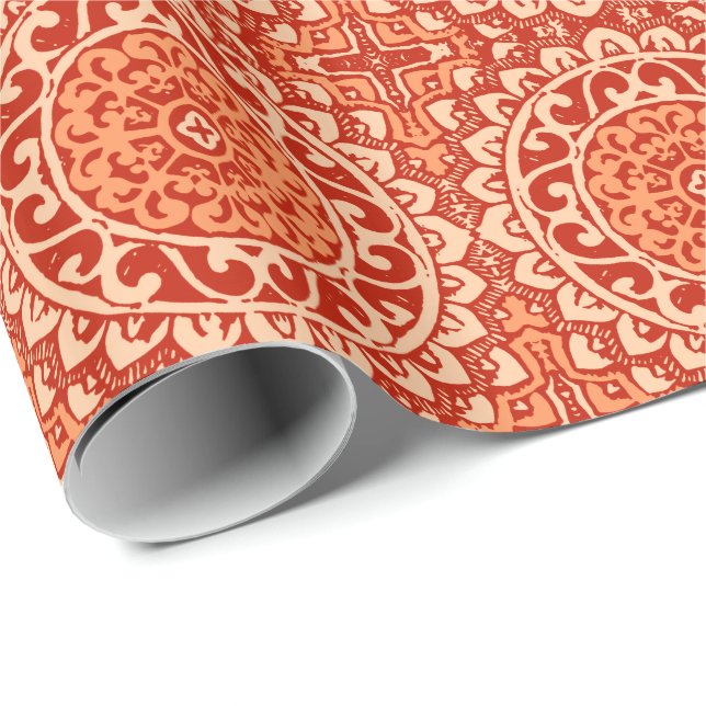 Südwest Sun Mandala Batik, Coral Orange Geschenkpapier (Rolleneckpunkt)