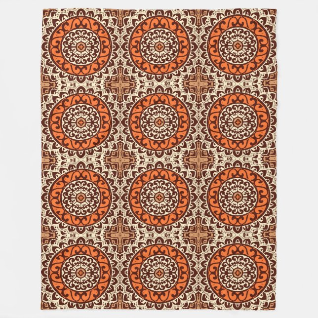 Südwest Sun Mandala Batik, Rust & Brown Fleecedecke (Vorderseite)