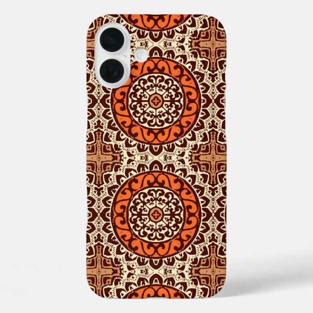 Südwest Sun Mandala Batik, Rust & Brown iPhone 16 Plus Hülle (Rückseite)
