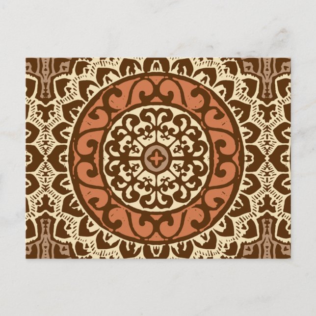 Südwest Sun Mandala Batik, Rust & Brown Postkarte (Vorderseite)