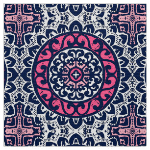 Südwest Sun Mandala, Fuchsia, Marine & White Stoff