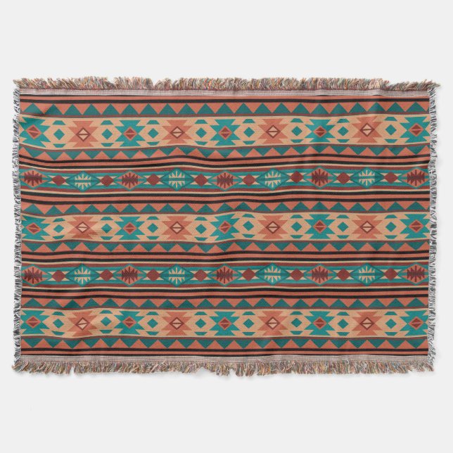 Südwest Tribal Muster Türkisch Terracotta Decke (Vorderseite)