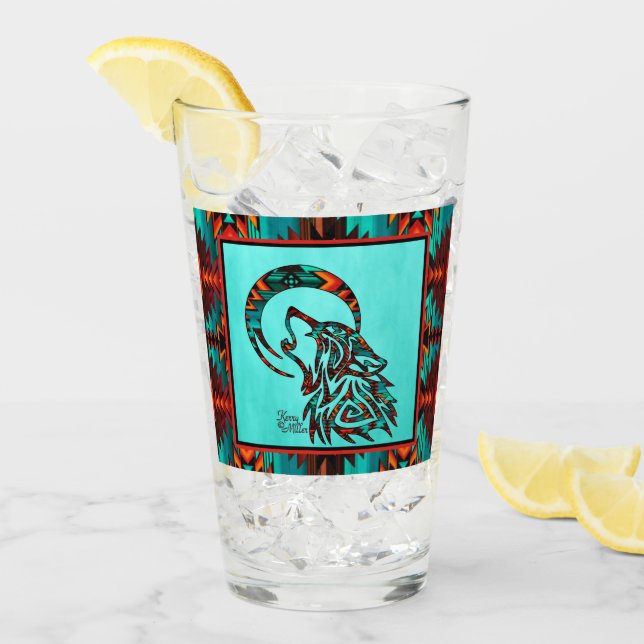 Südwest Tribal Wolf Glass Cup Glas (Vorderseite Ice)