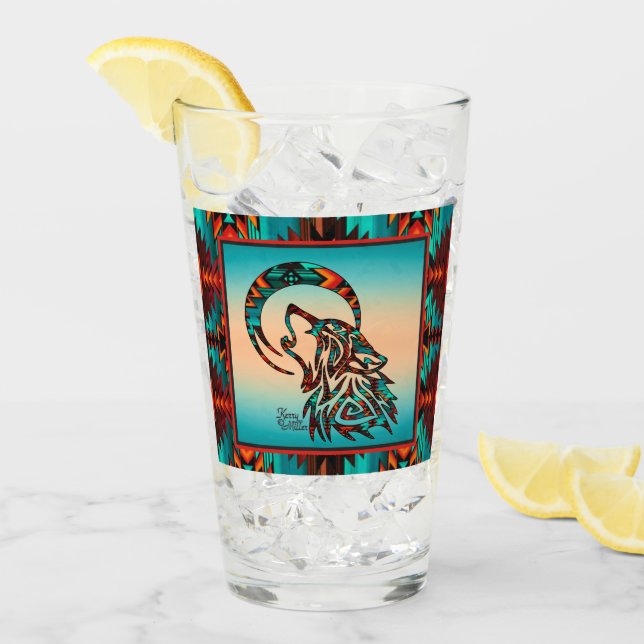 Südwest Tribal Wolf Glass Cup Glas (Vorderseite Ice)