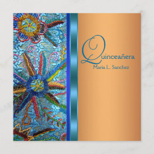 Südwest-Türkis Blau Orange Quinceanera Einladung