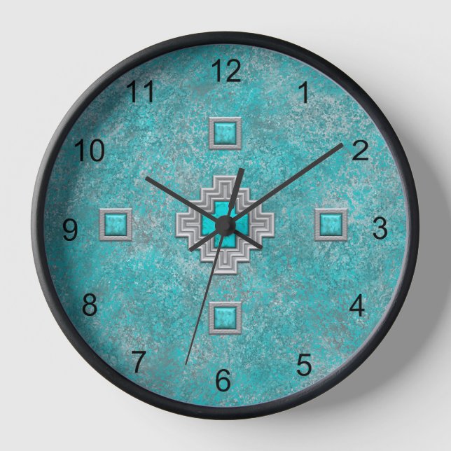 Südwest-Türkisfelsen Geometrisches Muster Gerahmt Uhr (Vorderseite)