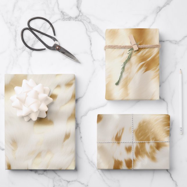 Südwest Western Gold White Cowhid Geschenkpapier Set (Vorderseite)