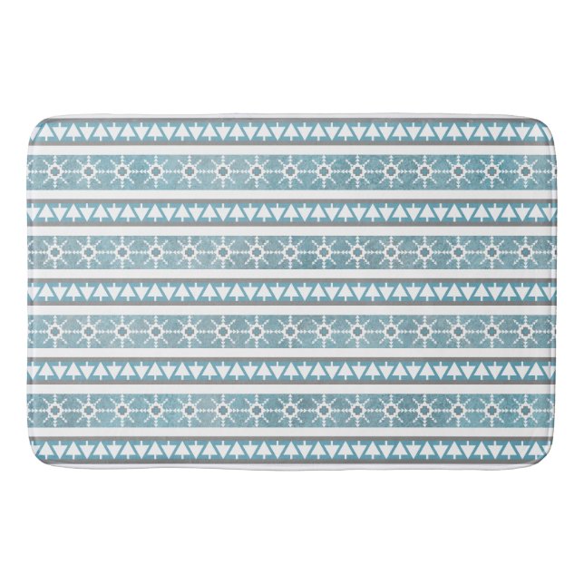 Südwest Winter Blue Geometric Snowflake Pines Lg Badematte (Vorderseite)