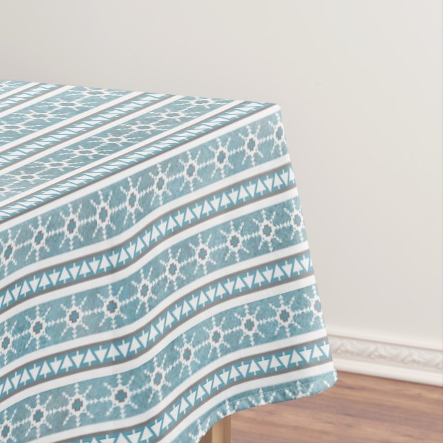 Südwest Winter Geometric Snowflake Pine Blue Lg Tischdecke (Beispiel)