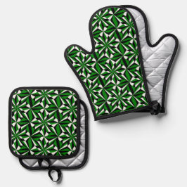 Südwest-Wüstenblumen in Grün Ofenhandschuh & Topflappen-Set