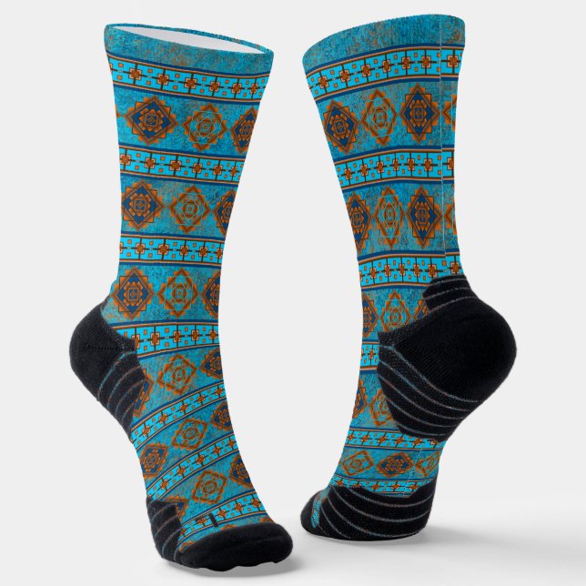 Südwestbergspitze Türkisfarbener geometrischer Str Socken (Gewinkelt)
