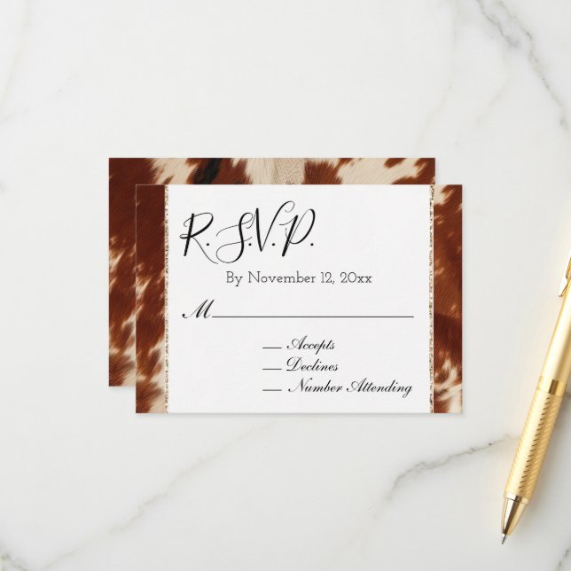 Südwestbrauner Cream Animal Cowhide Hochzeit RSVP Begleitkarte (Vorderseite/Rückseite Beispiel)