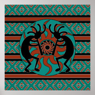 SüdwestenKokopelli Türkis-Wand-Kunst-Plakat Poster