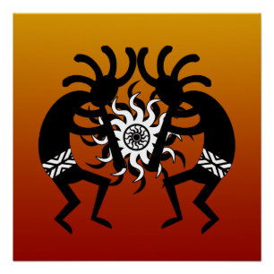 Südwestentwurfs-Wüste Stammes- Sun Kokopelli Poster